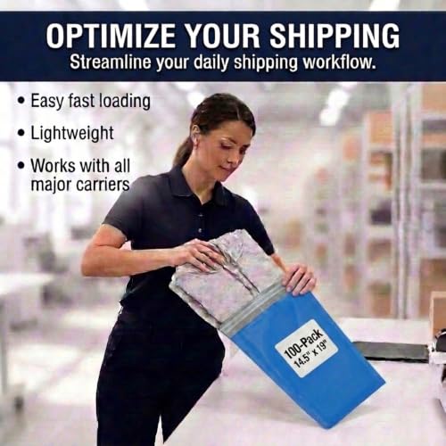 Image of BOX USA Shipping Bags 14 x 19 (100-Pack) Blue - Large Heavy Duty Self-Adhesive Envelope Poly Mailers for Packing