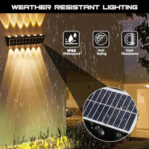 Image of Gigawatts 12 LED Solar Wall Light with 3W Panel On /Off Botton & 2.4Ah Battery Water Resistant Decor Deck Fence Lights Flood Lamp for Home Garden Terrace Patio (Set of 1, Warm White)