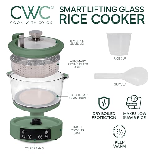 image for COOK WITH COLOR 3L Glass Mini Low Carb Rice Cooker – Holds 2 Cups Ra