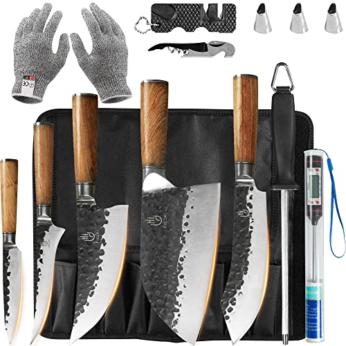 FULLHI Juego de cuchillos japoneses de chef, juego de cuchillos de cocina con funda para cuchillos, cuchillo de chef de acero inoxidable con mango de palisandro (11 PCS)