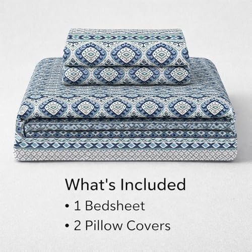 Image of elanorhomes 100% Cotton King Size Bedsheet, 240 TC Soft Breathable Bed Sheet with 2 Pillow Covers, Hand Printed Cotton Bedsheet for Double Bed, Machine Washable, 90x108 inch (Neeli Jaali)