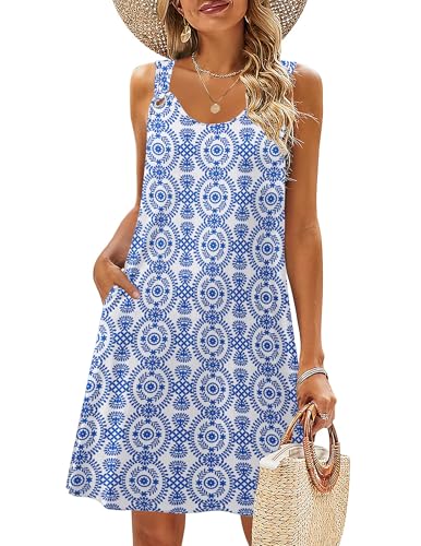Image of Zeagoo Summer Dresses for Women Boho Beach Dress Sleeveless Sundresses with Pockets Casual Loose Tank Tshirt Sun Dress