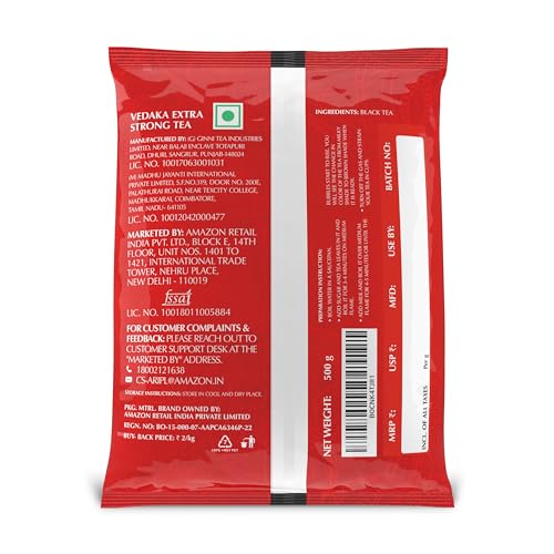 Image of Amazon Brand - Vedaka Extra Strong Tea Powder 1.5Kg | Kadak Chai | Bold & Aromatic | Black Tea | 500G Pack Of 6