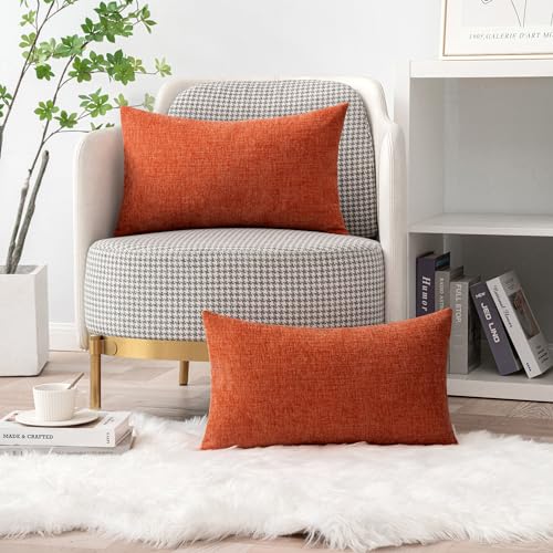 Image of MIULEE Pack of 2 Rust Throw Pillow Covers 12x20 Inch Soft Chenille Lumbar Pillow Covers for Sofa Living Room Couch Fall Home Decor Solid Dyed Cases