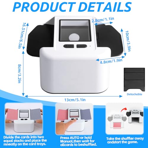 NXPZ Automatischer Kartenspielmischer, Elektrischer Mischer für 1-2 Kartenspiele, Automatischer und manueller Modus, Wiederaufladbar mit 2000 mAh, Leise, Geeignet für Poker, UNO, Blackjack, Skip-BO
