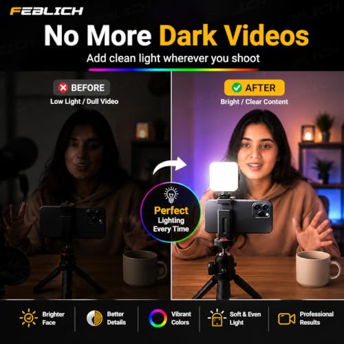 Image of Portable LED Pocket Video RGB Studio Light for Video Shooting, Meeting, Photography, Selfie, Laptop, Tablet, Phone Lighting Dimmable & Rechargeable Type C with Clip
