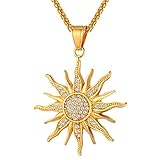 U7 Sunflower Necklace 18K Gold Plated Sparkling Rhinestone Crystal You are My Sunshine Pendant Statement Jewelry for Men Women