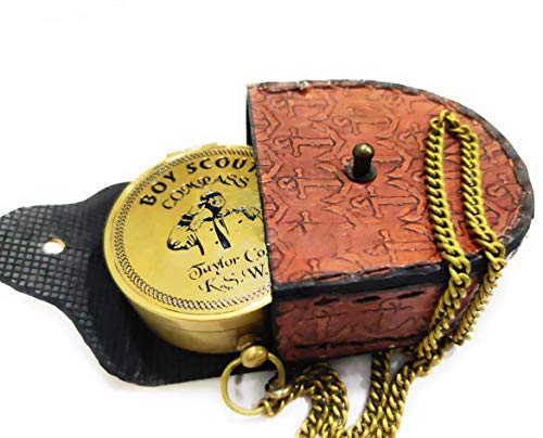 Brújula náutica de latón con estuche de cuero