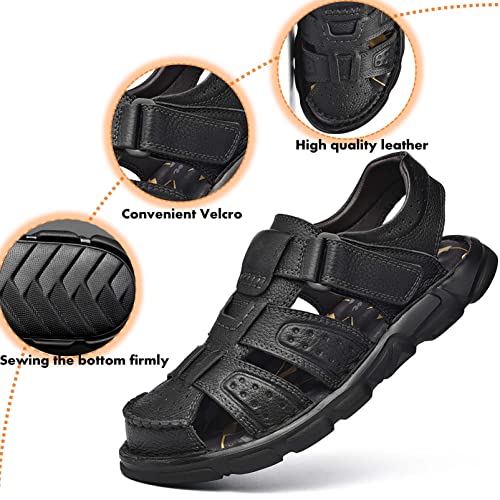 Image of Men's Sport Sandals Closed Toe Outdoor Handmade Leather Sandal Adjustable Summer Fisherman Beach Shoes