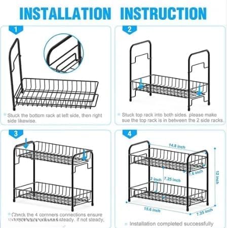 Image of Zepdos Metal 2 Tier Kitchen Storage Rack | Counter Organizer Shelf, Spice Rack for Kitchen, Utensil Stand | Rust Resistant Heavy Duty Wire Basket Rack | Countertop Rack Organizer (Black)