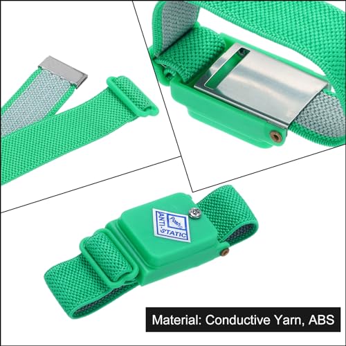Image of MECCANIXITY 2pcs Anti Static Wrist Strap, ESD Antistatic Bracelet Adjustable Cordless with Spare Bracelet for Computer Electronics Repair Green