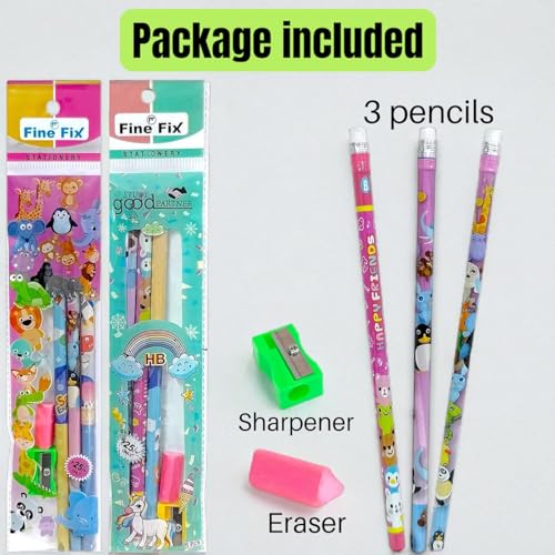 Image of 3 Pcs Pencil Set with Eraser, Sharpener & Extra Eraser for Kids | Stationery Kit for Boys & Girls (Age 3-15 Years) | School Supplies & Birthday Return Gift - Pack of 20