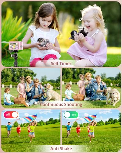 Upgrade Digital Camera, 50MP Full High Definition 1080P Camera with 16x Zoom Anti Shake, Compact Camera for Kid Student Children Teen Girl Boy, Kids Camera with 32GB SD Card,2 Batteries-Pink - Image 6