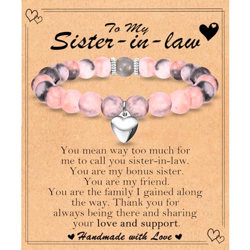 Image of Sister in Law Mothers Day Gifts, Christmas Valentines Day Easter Birthday Gifts Stocking Easter Basket Stuffers Beaded Bracelet Jewelry Gifts for Sister-in-Law Women, 6.7, Pink