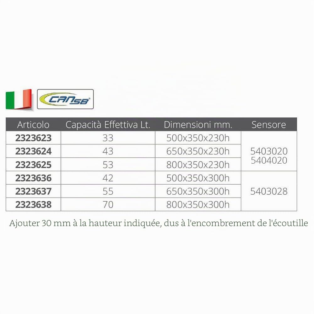 FUEL TANK 43L 65X35X23CM