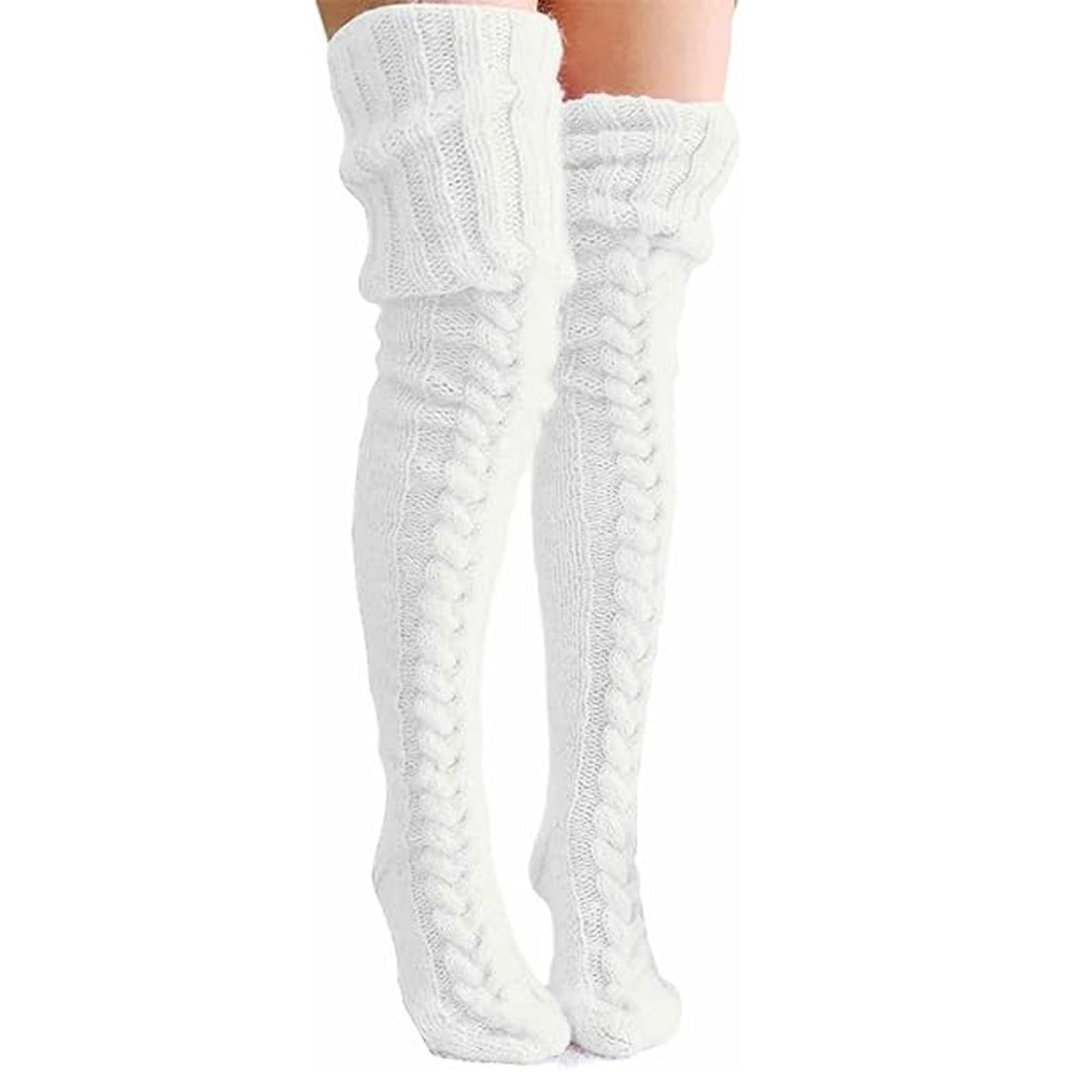 SZYYQWomen Wool Thigh High Socks, Winter Women Socks, Thermal Socks for Women, Winter Socks, Cable Knitted High Boot Socks Winter Over-the-Knee Stockings Fluffy Warm Leggings