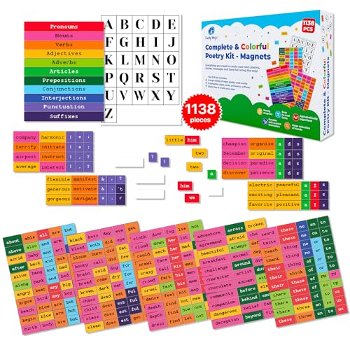 1138 PCS Colorful Poetry Magnets Kit - Complete Word Magnets for Fridge, Sentence Building, Create Poems & Conversations