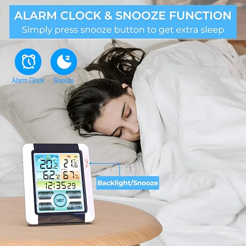 Image of DeWire Wireless Weather Station with 1 Remote Sensor [Supports Upto 3] Digital Touch Screen Hygrometer Thermometer with Backlight, Indoor Outdoor Temperature Humidity Monitor (Weather station)