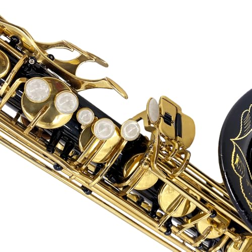 Image of Yinfente Bb Tenor Saxophone Professional Beginner Kit-B Flat Tenor Sax Complete Student Set with Hard Case,Reeds,Cleaning Cloth,Neck Straps,Mouthpiece Black&Gold