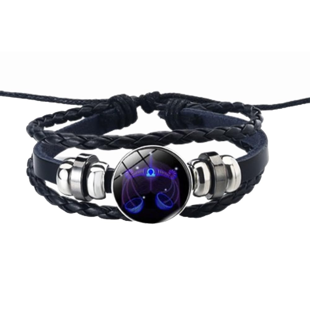 hwojjha Zodiac Signs Spirit Bracelet, Multilayer Adjustable Twelve Constellation Zodiac Leather Bracelets,Jewelry Accessories Gift for Constellation Lover