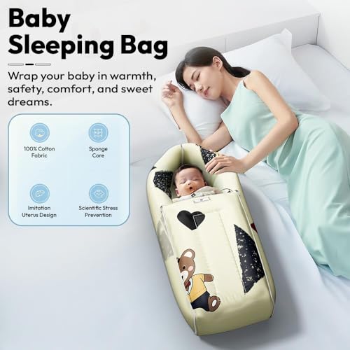 Image of StarAndDaisy 3 in 1 Baby Sleeping Bag for New Born /Baby Bedding Set for New Born /Soft and Comfortable Baby Bed for 0-12 Months /Washable & Foldable Cotton Design (Teddy-Print)