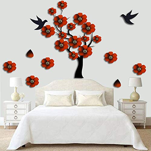 Larbenz.The Digital Era PVC Red Flower Tree Wall Sticker (70 cm X 50 0.
