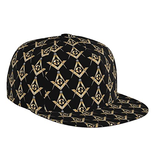 Gorra de béisbol Hip HopHat a la moda con ala plana ajustable para papá para hombres y mujeres, Cuadrado masónico, Talla única