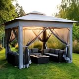 MOMOKOVA 11x11 Pop Up Gazebo Tent with Netting,Outdoor Canopy Shelter Easy Setup with Upgrade Wheeled Storage Bag,3 Height Positions& Water-Resistant for Family Patio & Garden Use (Gray) (Gray)