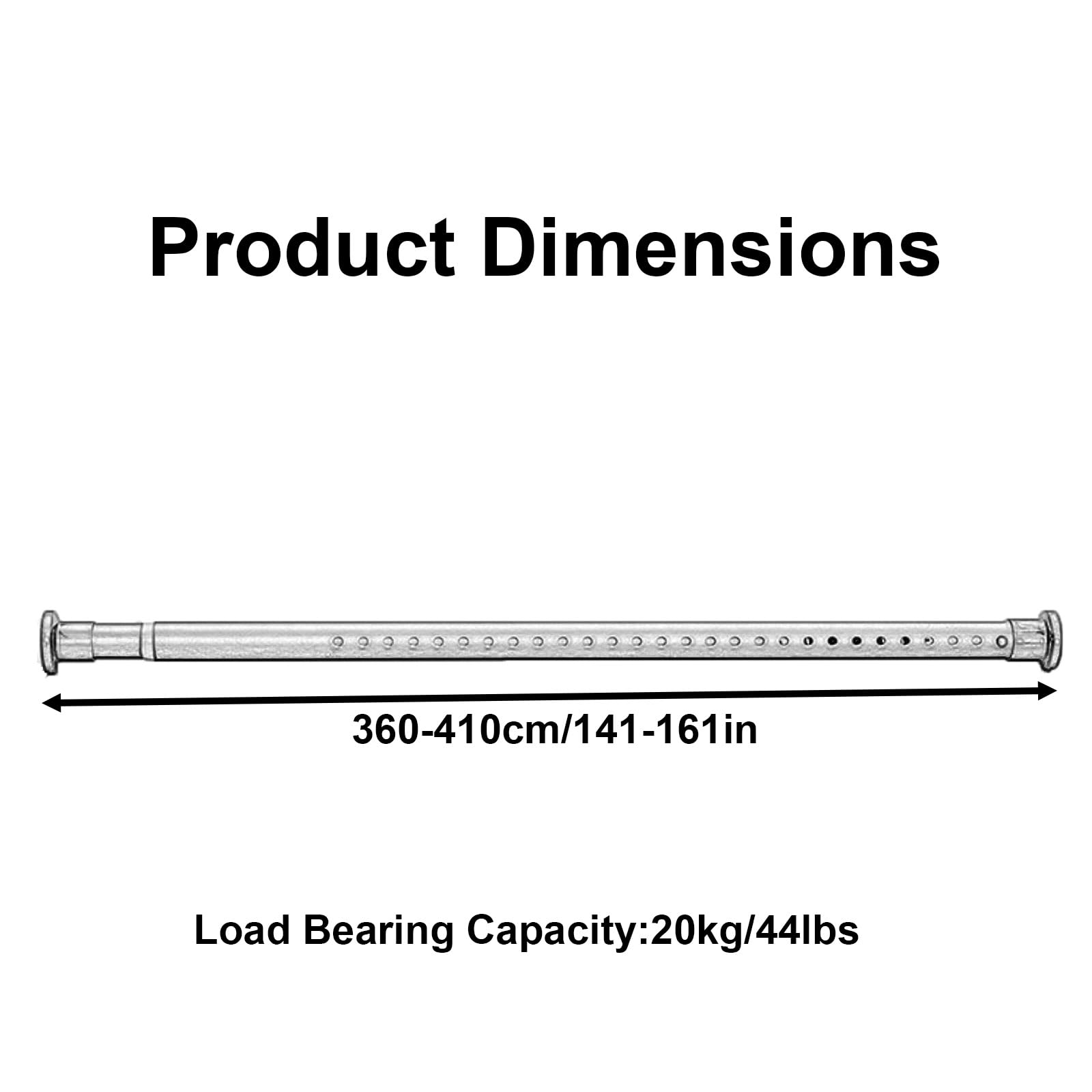 Tringle Rideau de Douche en Alliage D'aluminium, Barre Rideau à Ressort, Sans Perçage, Antidérapante pour Salle de Bain Cuisine et Salon(White,360-410cm/141-161in)