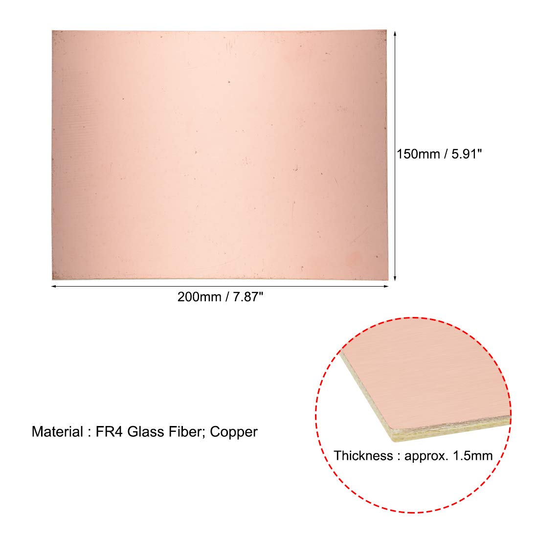 sourcing map 5Stk. 200x150mm Einseitig kupferkaschiert Laminat PCB Schaltung Tafel FR4 1.5mm Dicke DIY Prototyp PCB Tafel