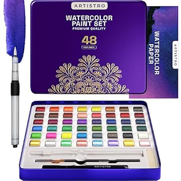 ARTISTRO Watercolor Paint Set, 48 Vivid Colors in Tin Box, Including Metallic and Fluorescent Colors. Watercolor Paints Perfect for Adults and Kids, Art Supplies for Beginners and Professional Artist