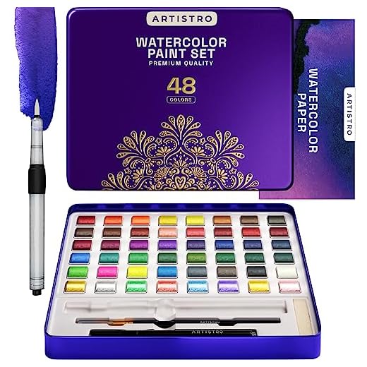 Artistro Acuarelas, 48 Colores Intensos, Incluye Colores Metalizados y Fluorescentes. Kit Acuarela de Viaje Ideal para Artistas, Principiantes y Aficionados a la Pintura (Premium Home)