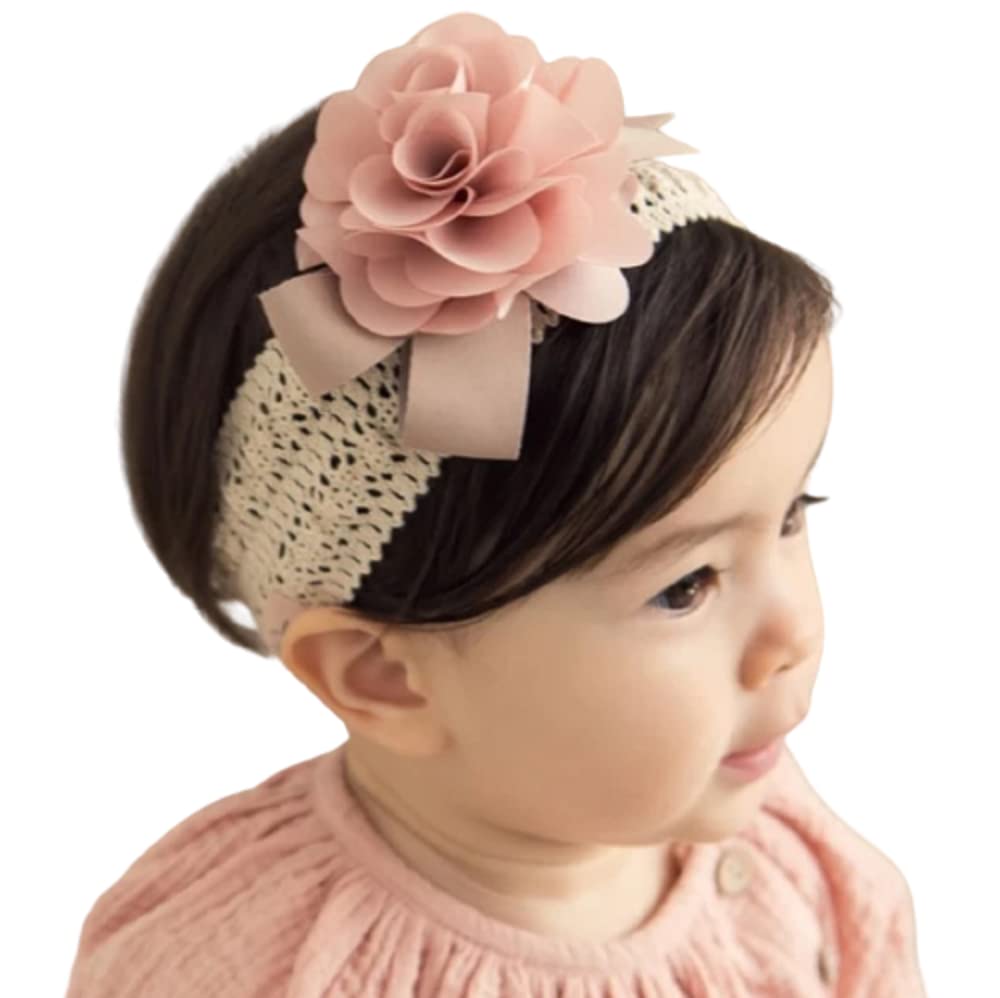 Ziory Floral Ribbon Mesh Fabric Headband for Baby Girls - Peach (6-12 months)-image-40