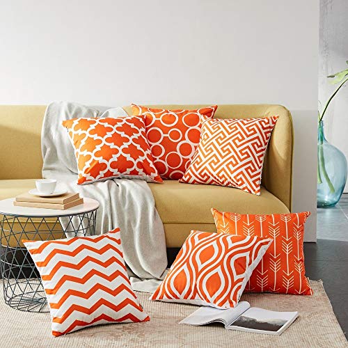 AEROHAVEN Set of 6 Satin Abstract Designer Decorative Throw Pillow/Cushion Covers - (Orange, 12 x 12 Inch)