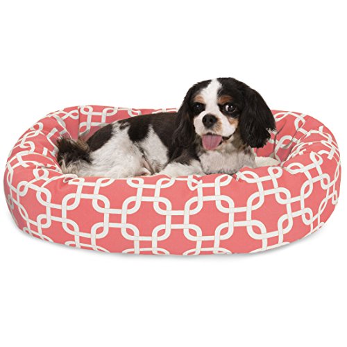 Image of Majestic Pet 24 Inch Links Sherpa Calming Dog Bed Washable - Cozy Soft Round Dog Bed with Spine for Head Support - Fluffy Donut Dog Bed 24x19x7 (inch) - Round Pet Bed Small - Coral