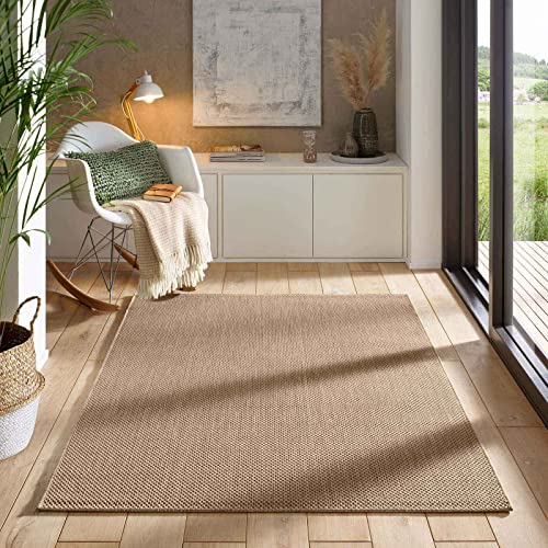 Taracarpet Taracarpet In- & Outdoor Teppich Wetterfest Wohnzimmer Balkon Küchenteppich Flachgewebe sisaloptik meliert Einfarbig Uni beige 080x150 cm - Detailansicht 2 | TV | Video | Foto