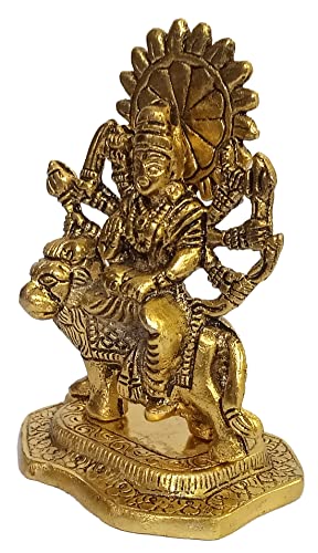 Estatua de Metal Sherawali Durga Ma Dorada 3.5x2.5x5 in miniatura 3