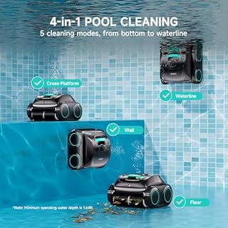 (2026 Upgrade) WYBOT C1 Pool Robot Vacuum for Inground Pools, 4-in-1 Cordless Robotic Pool Cleaner for Above Ground Pools up to 1,614 Sq.ft, Wall & Waterline Cleaning, 150-Min Runtime, APP Control