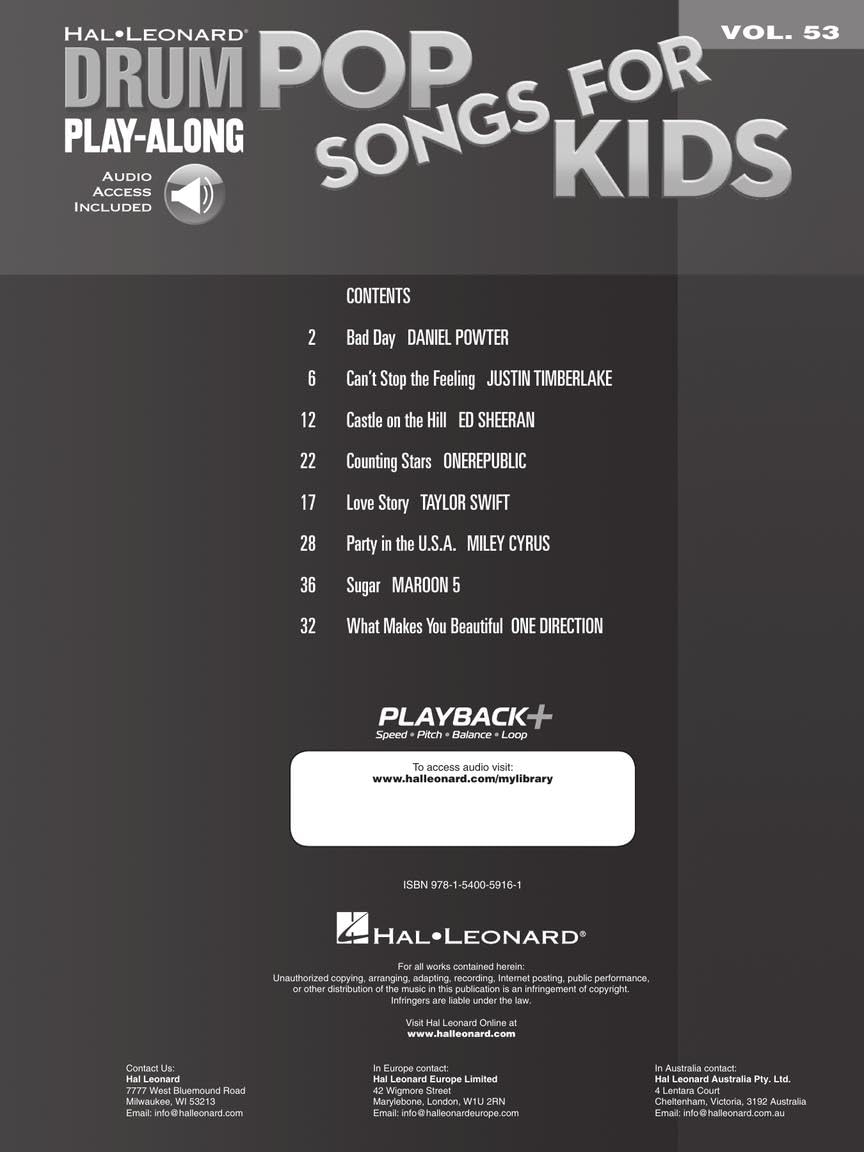 Pop Songs for Kids Drum Play-Along Volume 53