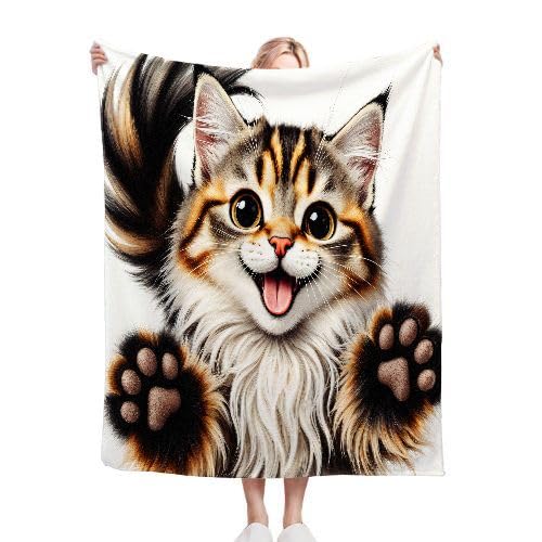 Plaid polaire 220x240 chat coloré grand confort et douceur haut de gamme durable