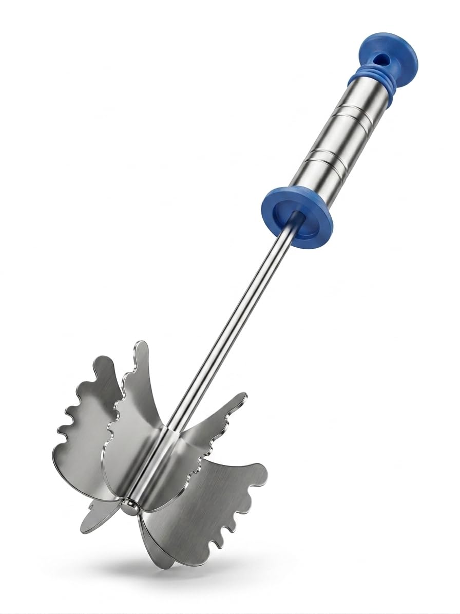 Premium Stainless Steel Push Hand Blender, Semi-Automatic Manual Whisk, Silver & Blue, for Lassi, Buttermilk, Dal & Batter-image-10