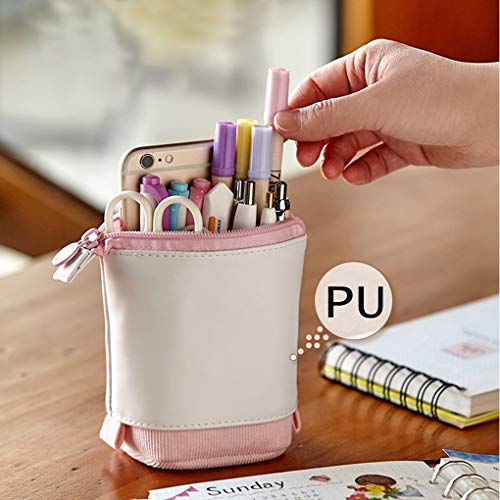 Oyachic Etui Transformeren Stand Up Pen Telefoonhouder Rits Penetui Grote capaciteit Schrijfwaren Canvas Cosmetische tas… - Afbeelding 3