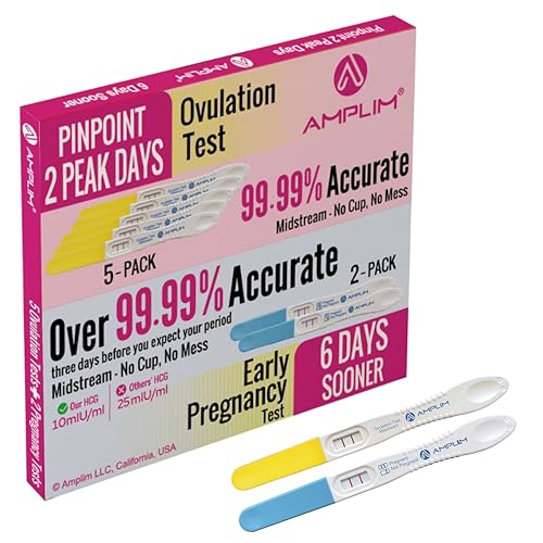 Amplim Pregnancy Test and Ovulation Tests Kit, 7 Pack Bulk Early Detection HCG & LH Sticks, FSA HSA Eligible, 99.99% Accurate at Home Predictor 6 Days Early Result, Extra Sensitive Fertility Tracker