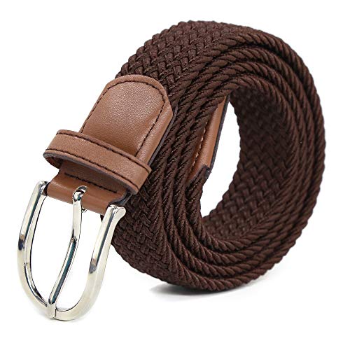 AnJuHoPa Ceinture Extensible Ceinture élastique Unisexe ceinture Tressée largeur 3,3 cm boucle de Ceinture Décontractée sans Nickel Marron110cm Cover