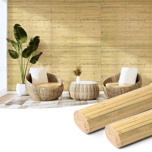 Image of Art3d 12 x 96 in Pole Wrap Natural Bamboo Wall Panel, 2-Pack, Natural