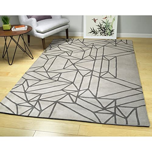 Image of Modern Handmade Woolen Carpet for Living Room Bedroom and Hall Size 6 x 8 Feet Color Lt. Gray & Gray