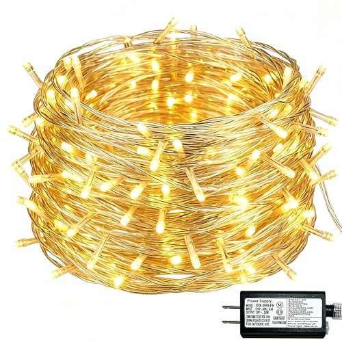 Warm White Christmas Lights - 100 LED 33ft String Lights for Bedroom Indoor 8 Modes Fairy Twinkle Lights Plug in Waterproof Outdoor Hanging Lights for Room Xmas Tree Garden & Party Decor