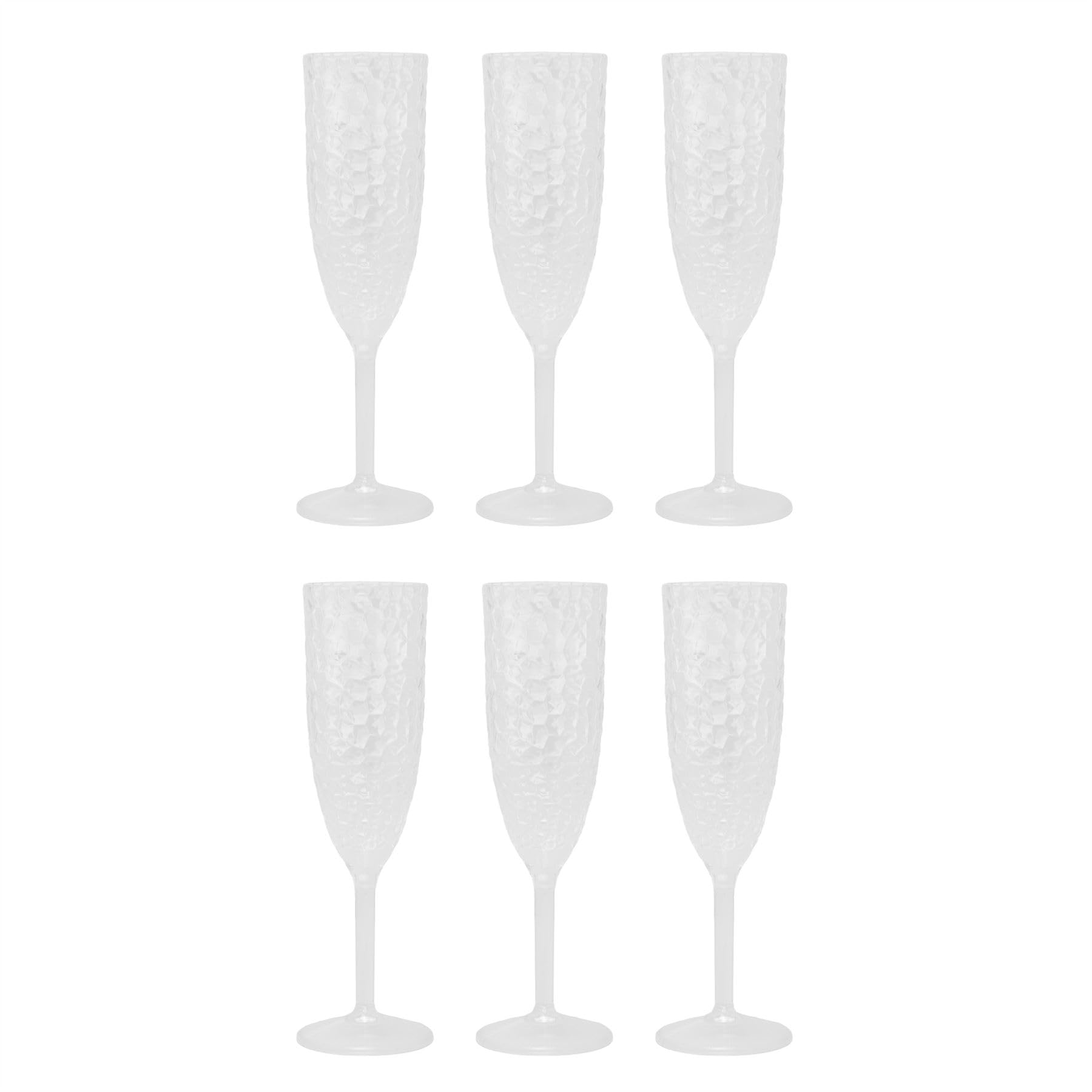Carousel Home Set of 6 Dimple Effect Plastic Prosecco Glasses | 22.5cm Reusable Clear Champagne Flutes for Parties and Outdoor Events - 200ml