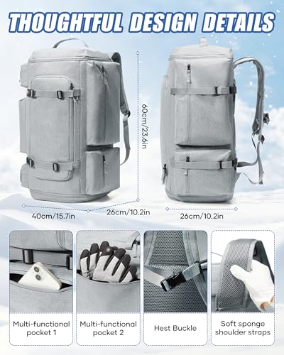 VENATIN Mochila de esquí al vacío,Snowboard, Casco Accesorios Mochila para Botas de esquí,viaje Senderismo para Exteriores Gris - imagen 5