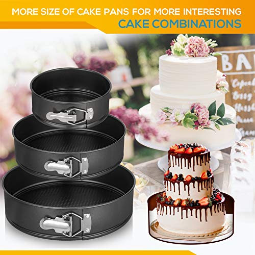 Image of HIWARE Springform Pan Set of 3 Non-stick Leakproof Round Cake Pan Set Includes 3 Pieces 6 inch 8 inch 10 inch
